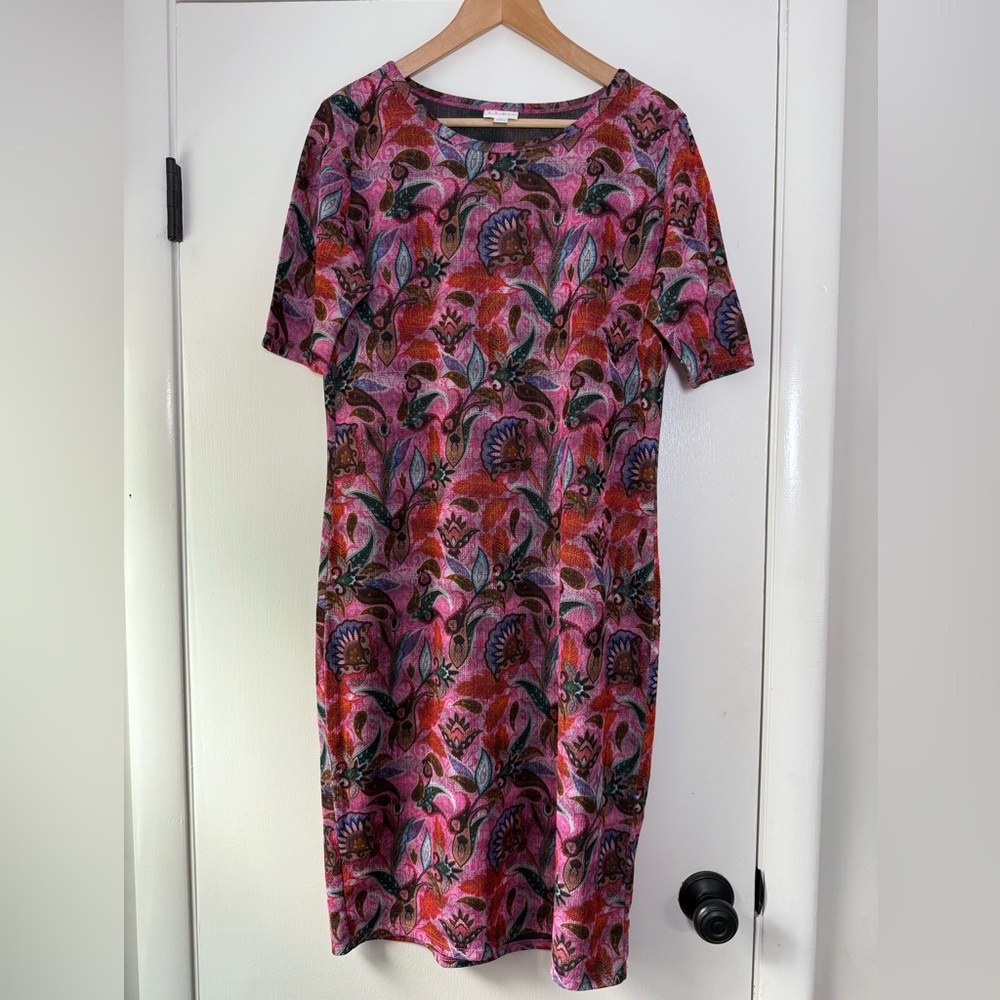Lularoe Julia Pencil Dress Woven Jacquard Short Sleeve Coquette Colorful Pastel